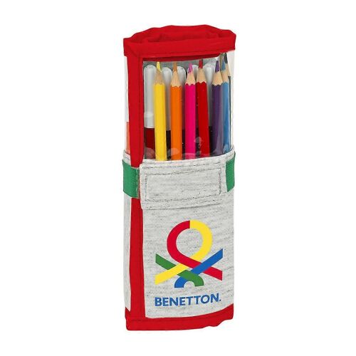 Trousse Scolaire Avec Accessoires Benetton Pop Gris (27 Pièces) (7 X 20 X 7 Cm)