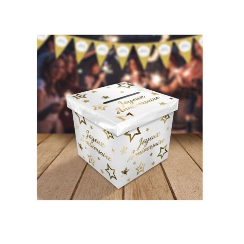 Urne En Carton Joyeux Anniversaire Blanc Et Doré Modèle Unique