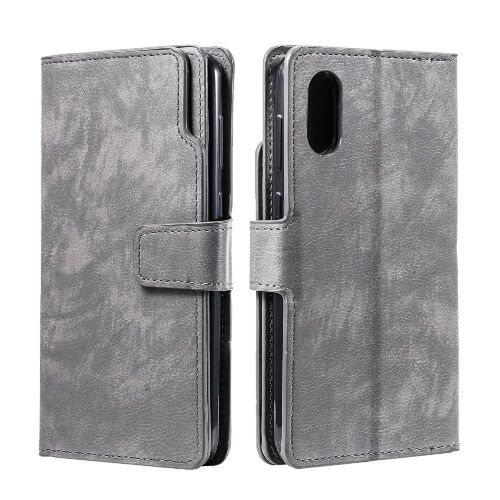 Étui Pour Samsung Galaxy A02 Portefeuille Magnétique 9 Fentes Pour Cartes Bicelle Cuir Pu - Gris