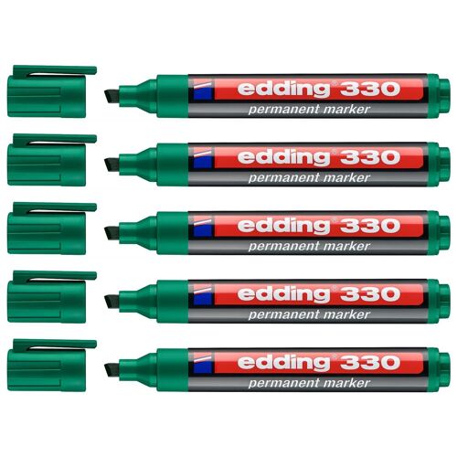 Edding Lot De 5 Marqueurs Permanent 330 Vert Pointe Biseautée 1-5 Mm