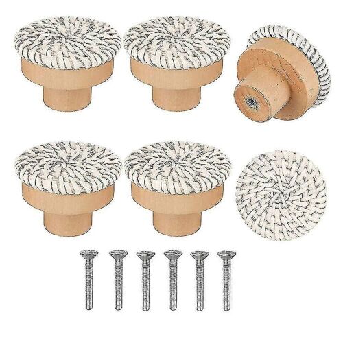 Boho Rotin Commode Boutons Rond En Bois Tiroir Boutons Fait Main Osier Tissé Et Vis Compatible Avec