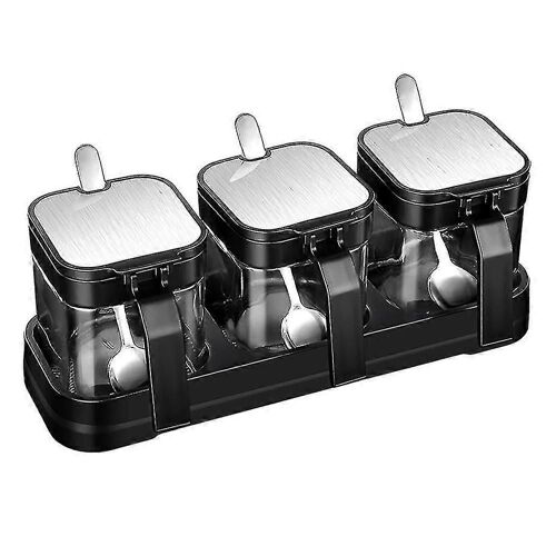 Récipients en verre avec couvercles et cuillères en acier inoxydable Café sel de service compatible Sugar Coffee Tea-f