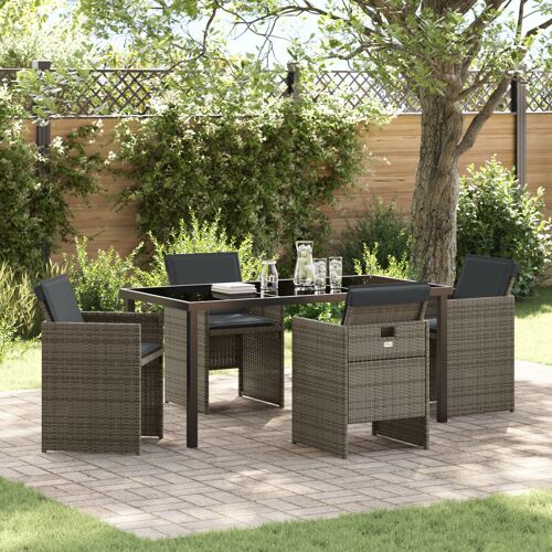 Vidaxl Ensemble De Repas De Jardin De 5 Pièces Avec Coussins En Rattan Poly Gris