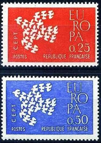 France 1961, Très Belle Paire Europa Neuve** Luxe, Timbres Yvert 1309 & 1310 Dessinés Par Théo Kurpershock Gravés Par Jacques Combet.