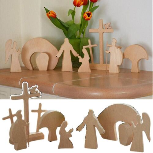 Ensemble de crèche de Pâques, fabriqués à la main en bois Scène de résurrection Christ ressuscité Figure Table de Pâques ornement Home Decor-AM