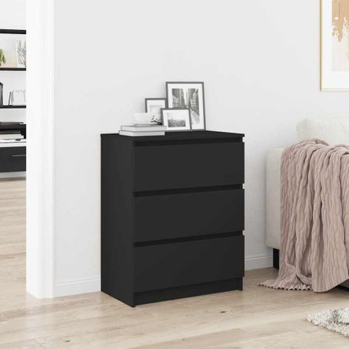 Buffet Gain De Place Rangement Pour Entrée Noir 60x35x76 Cm Bois Composé