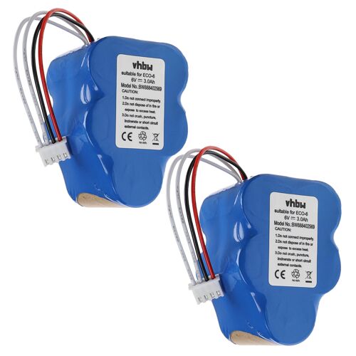 vhbw 2x Batterie compatible avec Ecovacs Deebot D63s, D66, D68, D62s, D62, D63, D630, D650, D660, D680, D65, D710 aspirateur (3000mAh, 6V, NiMH)