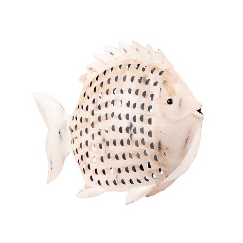 Poisson métal photophore blanc 27x33 cm