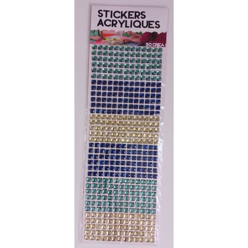 Strass Autocollant De Forme Carrée Et De Couleurs Dégradé Bleue