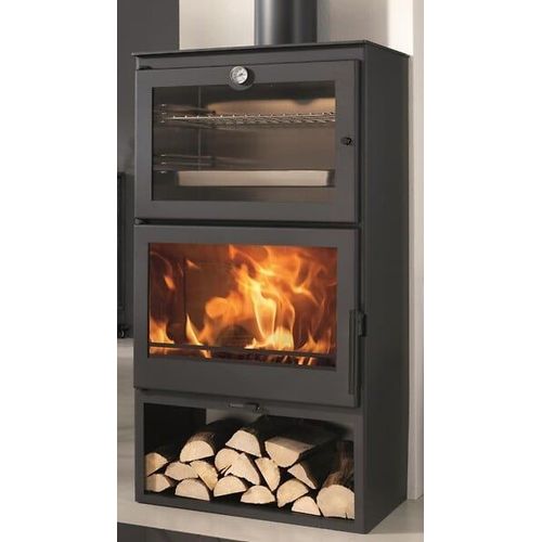 Poêle à bois Cook - Avec four et range bûches - Anthracite - 7,1kW