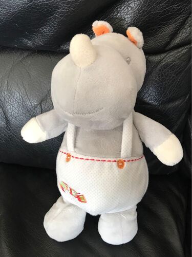 Doudou Peluche Simba Toys Nicotoy Rhinocéros Gris Blanc Orange Riri 20cm