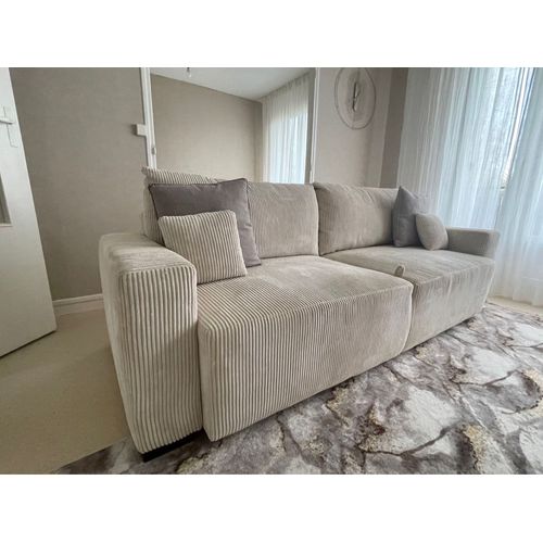 Canapé Droit Beige Convertible Velours Côtelé