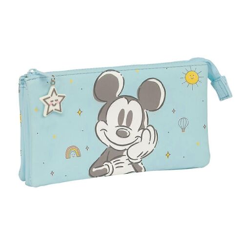 Fourre-tout triple Mickey Mouse Clubhouse Bébé Bleu Clair 22 x 12 x 3 cm