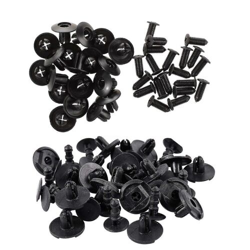 40 Pcs Clip De Pare-Chocs: 20 Pcs 8mm Panel Clips Plastique Rivet Noir &amp; 20 Pcs Fender Lock Push Screw Pin