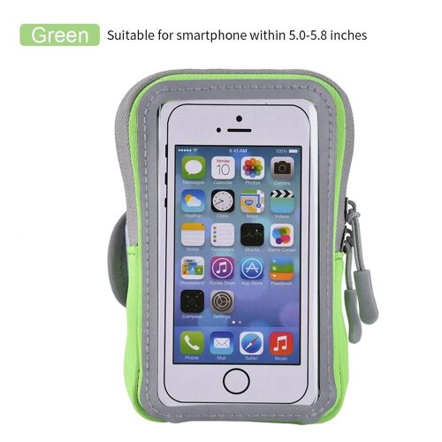 Brassard de sport Support de téléphone Sac d'extérieur universel Porte-clés vert pour téléphone 5.0-5.8 pouces