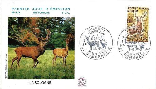 France 1972, Très Belle Enveloppe 1er Jour Fdc 813, Timbre 1725, Cerf En Sologne, Cachet De Romorantin, Belle Illustration Couleur.