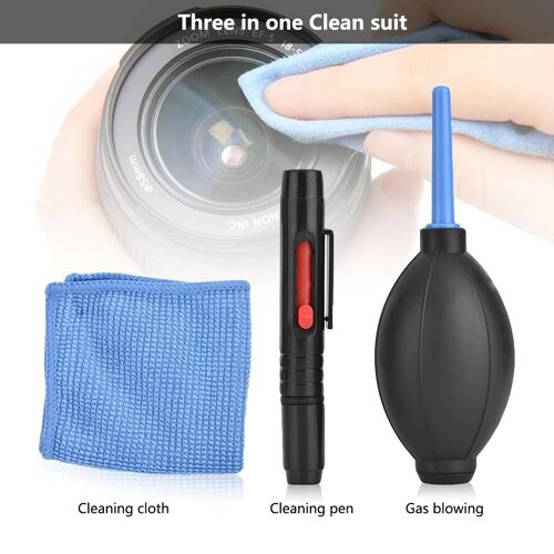 3pcs objectif d'appareil photo brosse de nettoyage souffleur de poussière kit de chiffon de nettoyage pour appareils photo reflex numériques ordinateur