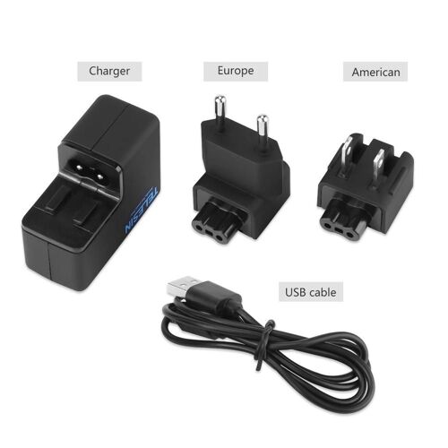TELESIN Professional EU/US Plug Chargeur mural amovible à double batterie USB pour Gopro Hero 3/3+/4