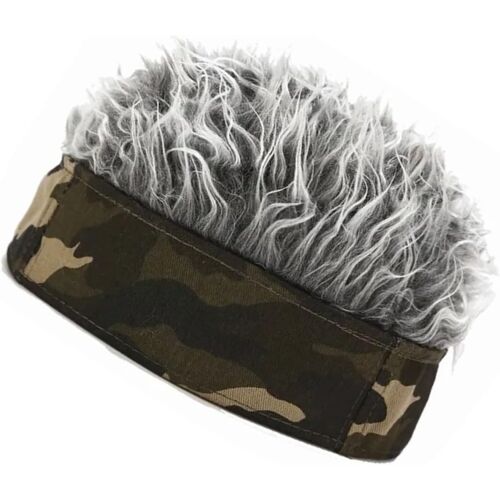 KALANKA-Hommes Perruque Artificielle Chapeau Camouflage Gris Couleur Taille Ajuster Cheveux Courts Perruque Bandeau