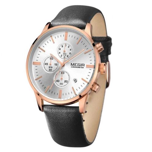 Megir Fashionable Alloy Watch Cadran Rond Montre-Bracelet À Quartz Analogique (Blanc + Or Rose + Noir)