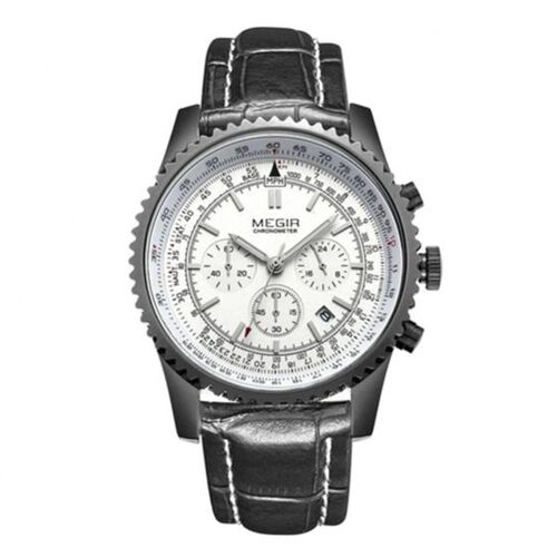 Megir À La Mode Hommes Alliage Montre Cadran Rond Affichage Analogique Montre-Bracelet À Quartz (Noir + Blanc)