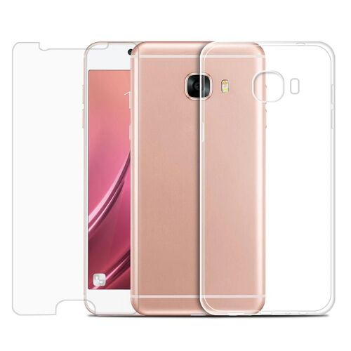 Protecteur D'écran En Verre Trempé 9h + Couverture De Téléphone Arrière En Tpu Transparent Pour Samsung C5 / C5000