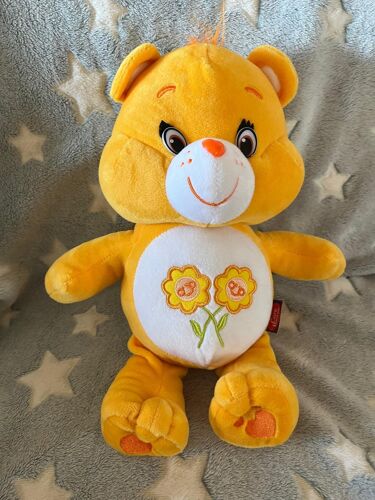 Peluche Doudou Ours Bisounours Jaune Orange Fleurs Care Bears 35 Cm