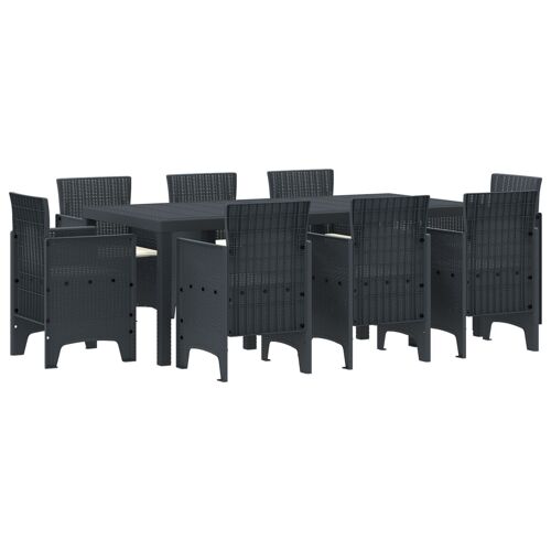 Vidaxl Ensemble De Salle À Manger De Jardin De 9 Pièces Avec Coussins Anthracite En Poly Rotin