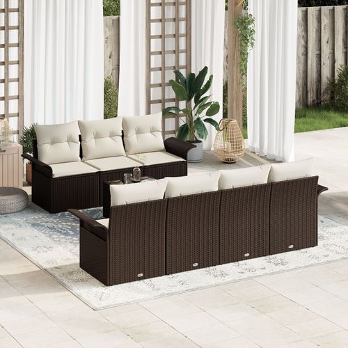 Vidaxl Ensemble De Canapés Jardin 8 Pièces Avec Coussins Brun Poly Rattan