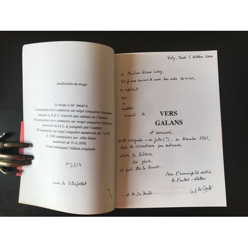[Bel Et Long Envoi Autographe Signé] Louis De Villefollet (Nom De Plume De Louis De Condé) - Vers Galans (Édition Originale Sur Vélin Blanc (No 374) - Complet De Sa Bande-Annonce - Mai 1996)