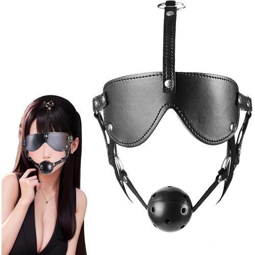 Kal-Harnais De Tête Sm Avec Bâillon Et Masque For Les Yeux, Harnais De Tête En Cuir Bdsm, Boule De Bâillon En Silicone, Jouet Sexuel Réglable For Couples, Femmes Et Hommes