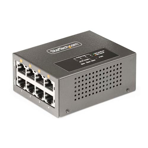 StarTech.com Injecteur PoE++ Multi-Gigabit 4 Ports, Jusqu'à 5G et 95W Max - Injecteur de puissance (montage sur rail DIN / mural) - 160 Watt - connecteurs de sortie : 4 - noir - Conformité TAA