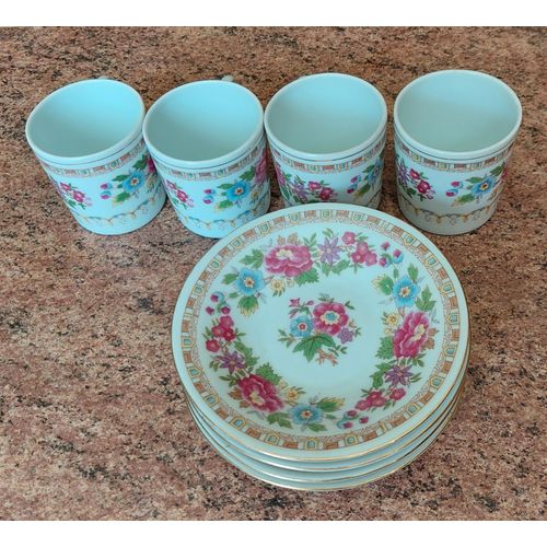 Service 4 Tasses À Café Avec Soucoupes Motif Fleurs