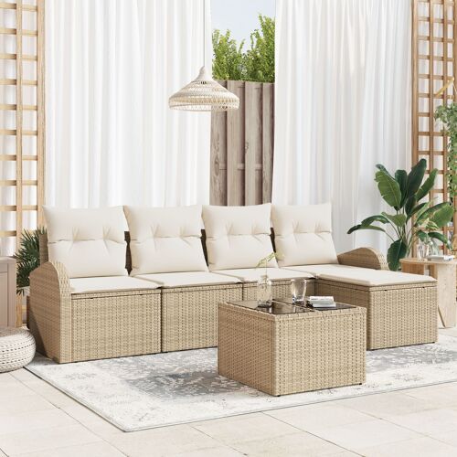 Ensemble De Canapés De Jardin 6 Pièces Avec Coussins Brun Poly Rattan, Canapé De Jardin 2 Places Avec Rangement & Coussins Beige Poly Rattan
