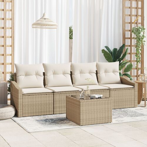 vidaXL Ensemble Salle à Manger Jardin 5 pièces avec Coussins Beige en Poly Rattan