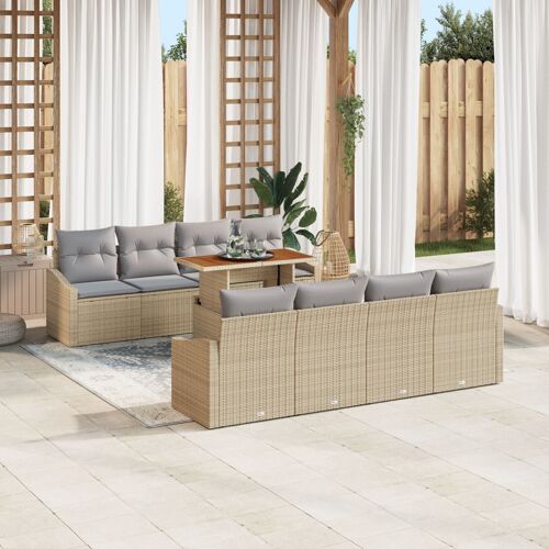 Vidaxl Ensemble De Repas De Jardin De 9 Pièces Avec Coussins Beige Poly Rattan Acacia