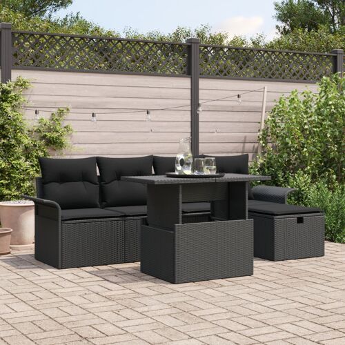 Ensemble de sofa de jardin vidaXL 6 pièces avec coussins Noir Poly Rattan, Sofa de jardin 2 places vidaXL avec rangement et coussins Noir Poly Rattan