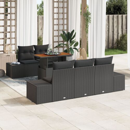 Vidaxl Ensemble De Salle À Manger De Jardin 6 Pièces Avec Coussins En Poly Rattan Noir Et Acacia
