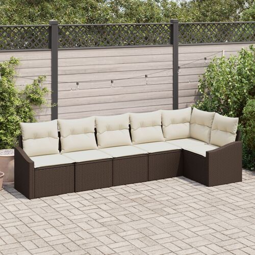 Vidaxl Ensemble De Salle À Manger De Jardin De 6 Pièces Avec Coussins En Rattan Poly Marron