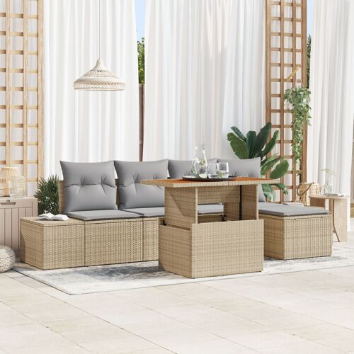 Vidaxl Ensemble De Salle À Manger De Jardin 6 Pièces Avec Coussins Beige Poly Rotin Acacia