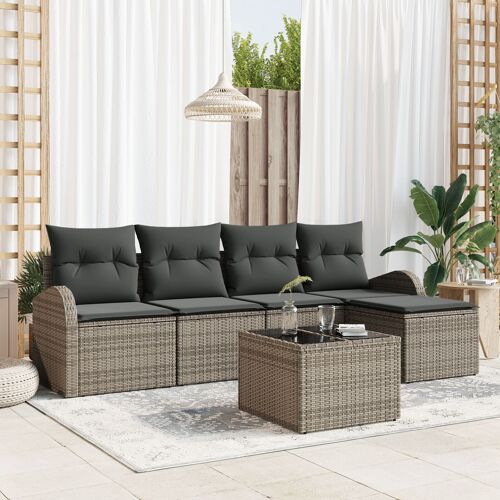 Ensemble De Canapé De Jardin Vidaxl 5 Pièces Avec Coussins Noir Rotin Synthétique, Canapé De Jardin 2 Places Avec Rangement & Coussins Gris Rotin Synthétique