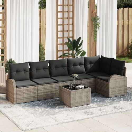 Canapé De Jardin 6 Pièces Avec Coussins En Rotin Noir, Canapé 2 Places Avec Rangement Et Coussins En Rotin Gris