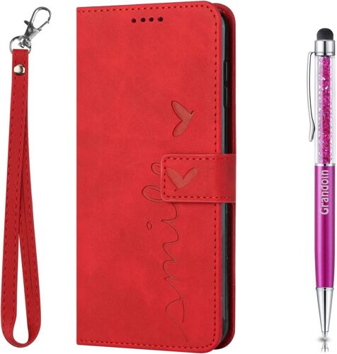 Coque pour Samsung Galaxy A22 4G, Coque Samsung A22 4G, Premium PU,Pochette Flip Case Porte Cartes Support Cover Samsung A22 4G (Rouge)