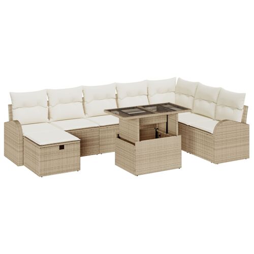 vidaXL Ensemble de Sofa de Jardin de 9 pièces avec Coussins Beige en Rattan Poly