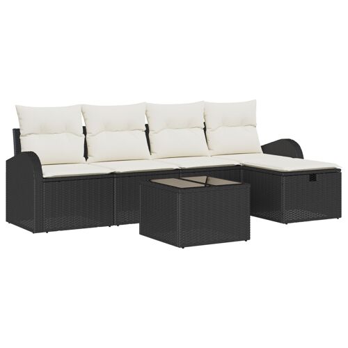 vidaXL Ensemble de 6 Canapés de Jardin avec Coussins Poly Rattan Noir
