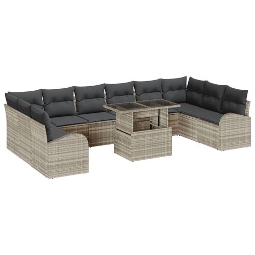 Vidaxl Ensemble De Canapé De Jardin 11 Pièces Avec Coussins Gris Clair Poly Rattan