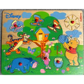 Puzzle en bois à encastrer Disney, Winnie l¿ourson, 9 pièces, idéal pour l¿appréhension de l'enfant, à partir de 1 an. Pas de boite.