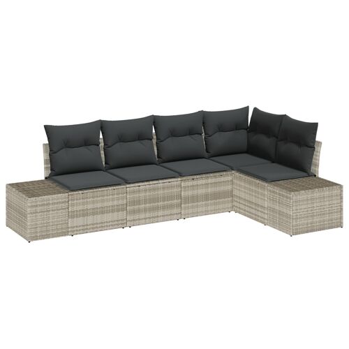 Vidaxl Set De Canapé De Jardin De 5 Pièces Avec Coussins Gris Clair En Rattan