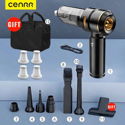 Cenrr 998000 Pa ¿ Aspirateur De Voiture Portable Et Puissant, Lampe D'affichage De La Poussière, Pistolet À Air À Forte Aspiration-Max Noir 4hepa