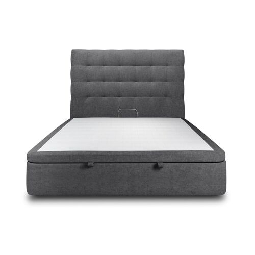 Lit coffre 140x190cm avec tête de lit capitonnee Tissu Noir - Hauteur totale : 39cm